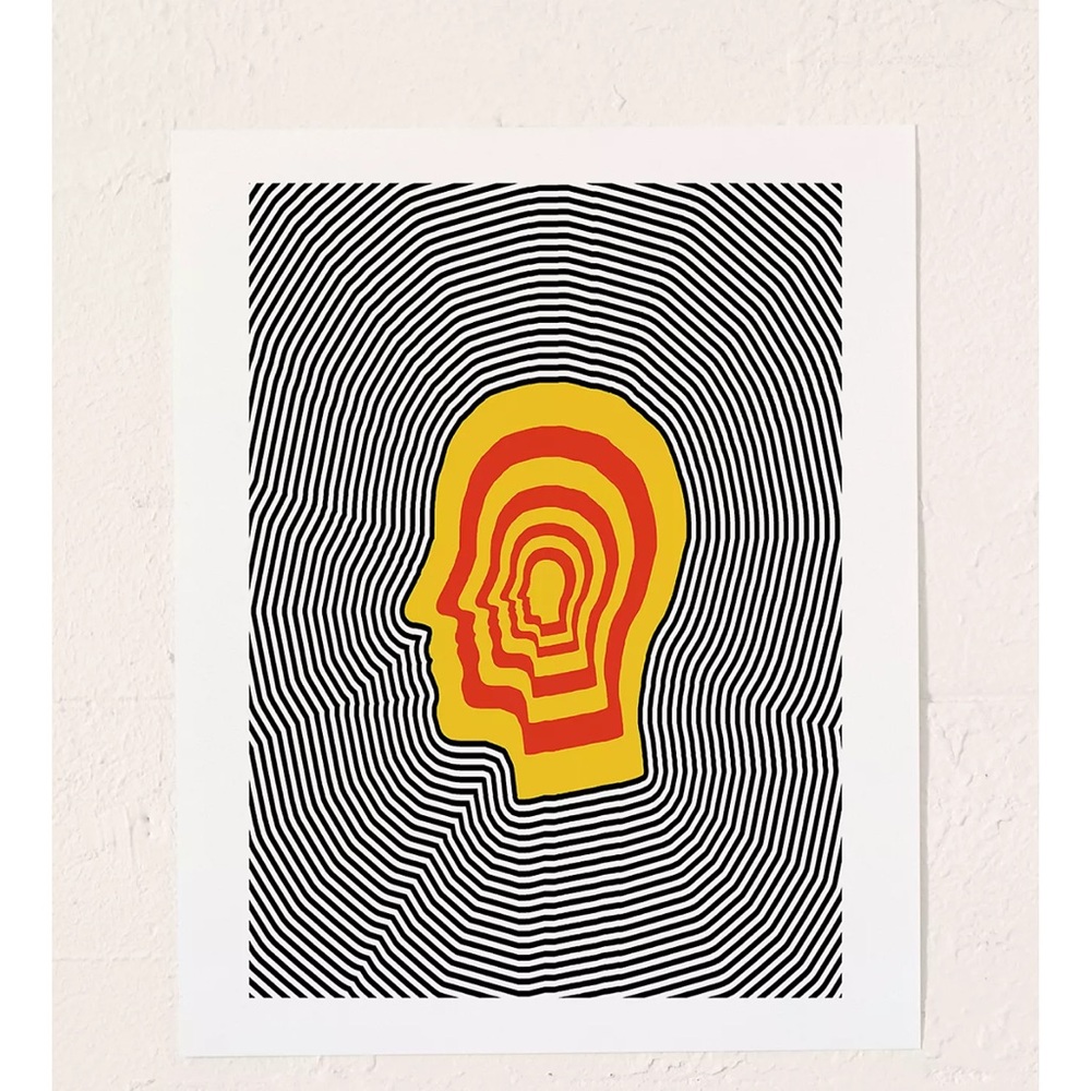 Vibrant Yellow and Red Abstract Head Art Print